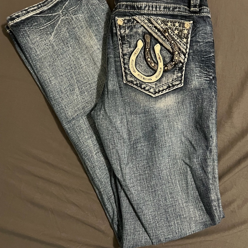 Miss Me Blue Boot Cut Jeans with Silver Accents